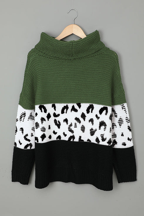 Turtleneck Splicing Chunky Knit Pullover Sweater